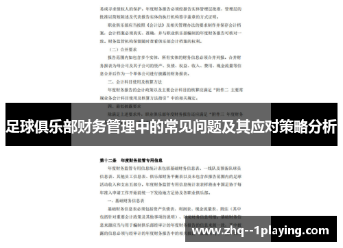 足球俱乐部财务管理中的常见问题及其应对策略分析